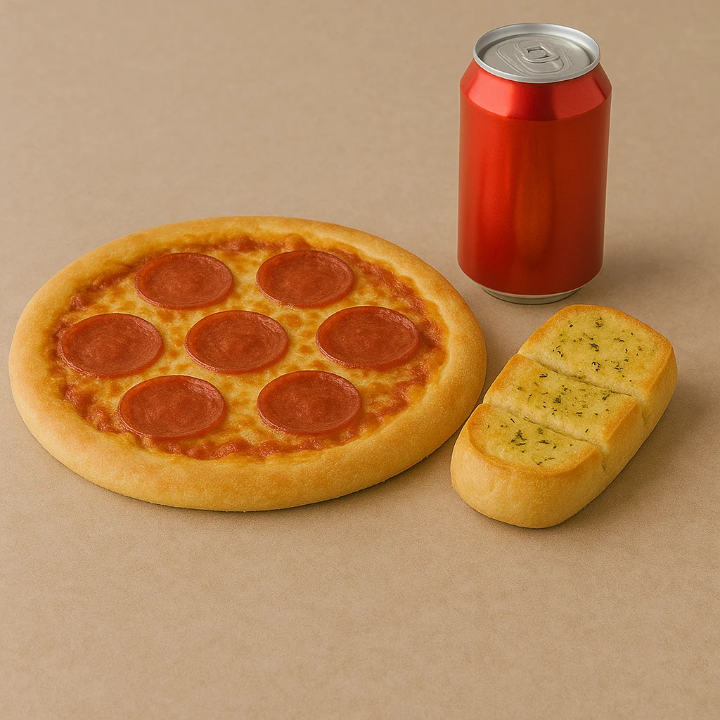 9" Pizza, 2 pcs Garlic Bread or small size & Can of Drink - Meal Deal